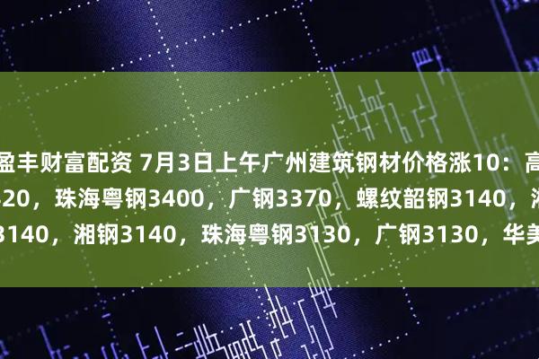 盈丰财富配资 7月3日上午广州建筑钢材价格涨10：高线韶钢3420，湘钢3420，珠海粤钢3400，广钢3370，螺纹韶钢3140，湘钢3140，珠海粤钢3130，广钢3130，华美3110。（元/吨）