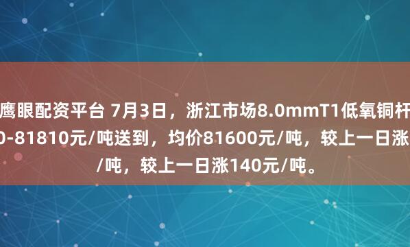 鹰眼配资平台 7月3日，浙江市场8.0mmT1低氧铜杆报价81390-81810元/吨送到，均价81600元/吨，较上一日涨140元/吨。